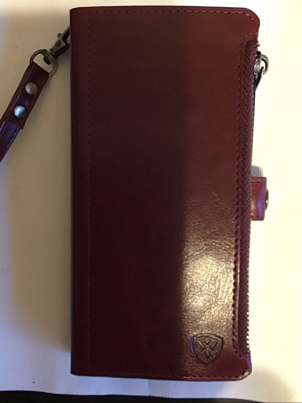 Leather iPhone 15 Wristlet Wallet - Deep Burgundy